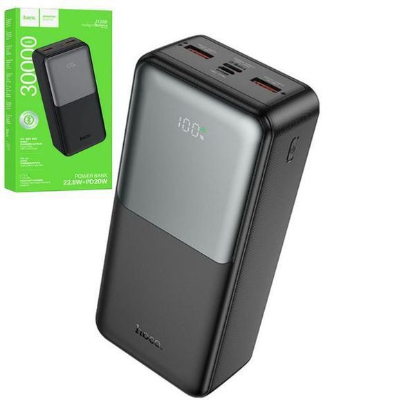 Hoco J136b PowerBank 30000mAh 22.5W Black. швидке заряджання 22.5W/3A PD/QC, 3 виходи (2&times;USB-A+Type-C) 685857 фото