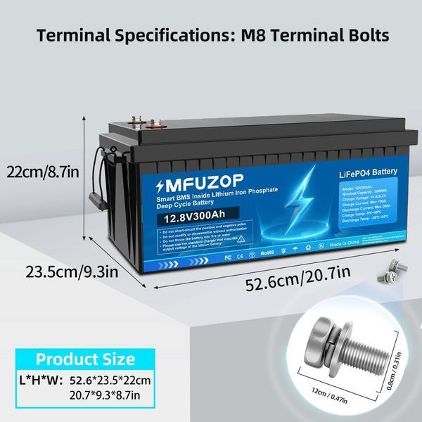 Аккумулятор MFUZOP LifePO4 12.8V 300Ah 3840Wh (Smart BMS) ДБЖ 643283 фото