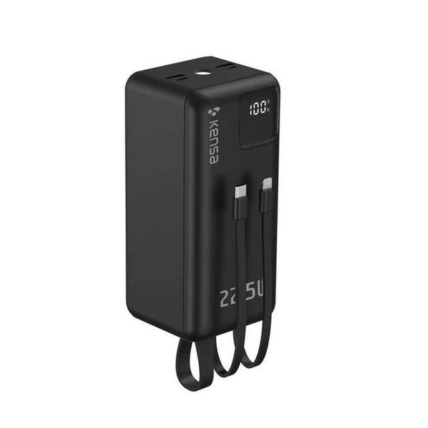 Портативний павербанк з дисплеєм 50000 mAh Kensa павербанк швидка зарядка зі вбудованими кабелями 22.5W Чорний 634334 фото