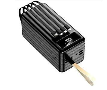Павер банк Power Bank Power Way 60000 mAh з 4 вбудованими кабелями Чорний (1000-TX-60Q) Павербанк з ліхтариком/фонариком 498279 фото