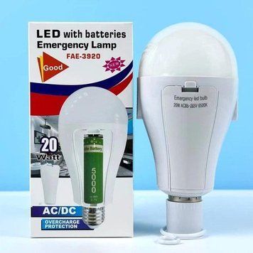 Аварійна LED лампа з акумулятором FAE-3920 E27 20 Вт 6500K 5000 мАч, автономна лампочка при відключенні світла 362354 фото