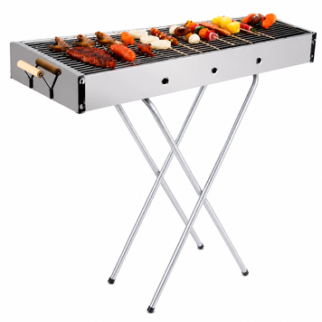 Портативний мангал з решіткою 80х78х30см, BARBECUE TRAY 770SS, Срібний / Барбекюшниця / Розкладний мангал барбекю 657564 фото