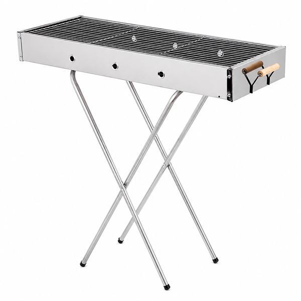 Портативний мангал з решіткою 80х78х30см, BARBECUE TRAY 770SS, Срібний / Барбекюшниця / Розкладний мангал барбекю 657564 фото
