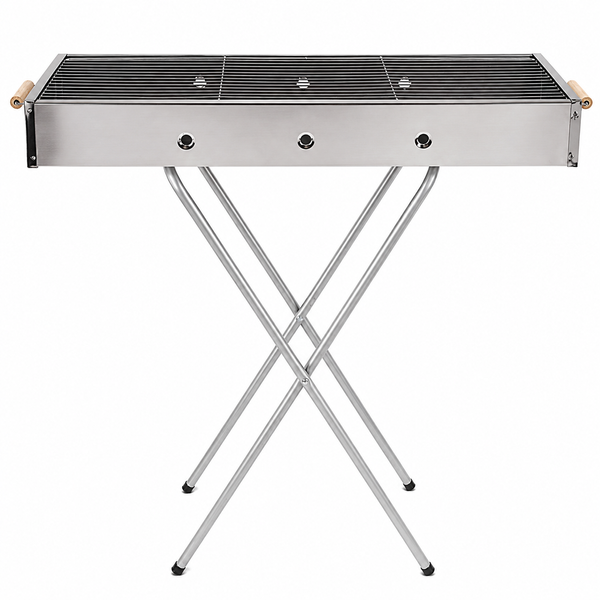 Портативний мангал з решіткою 80х78х30см, BARBECUE TRAY 770SS, Срібний / Барбекюшниця / Розкладний мангал барбекю 657564 фото