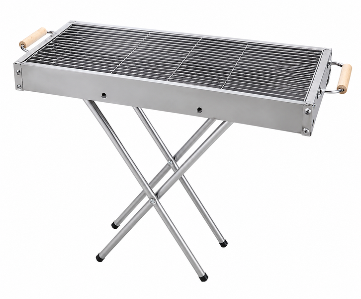 Портативний мангал з решіткою 80х78х30см, BARBECUE TRAY 770SS, Срібний / Барбекюшниця / Розкладний мангал барбекю 657564 фото