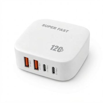 Зарядний пристрій 4в1, 120W, 2xUSB-A, 2xType-C, Super Fast, Білий / Сітьовий адаптер живлення / Швидка зарядка для телефону 992750 фото