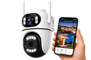 Вуличная WiFi камера на 2 об'єктиви, 8Mp (від Type-C) Q2 / Поворотна камера відеоспостереження / WiFi камера спостереження 381683 фото