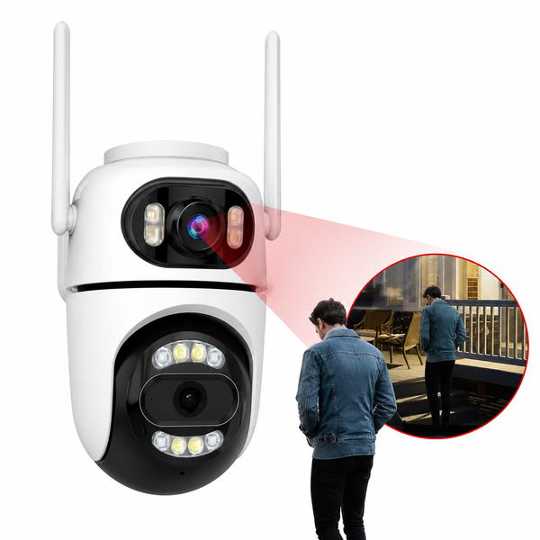 Вуличная WiFi камера на 2 об'єктиви, 8Mp (від Type-C) Q2 / Поворотна камера відеоспостереження / WiFi камера спостереження 381683 фото