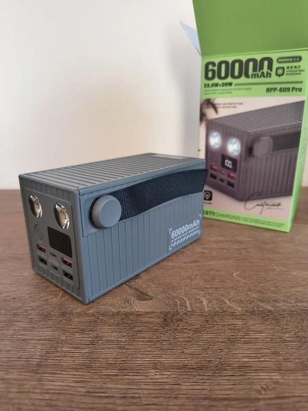 Павербанк Remax RPP-609 Pro Container 60000mAh Grey з подвійним ліхтарем та швидкою зарядкою 22.5W 976854 фото