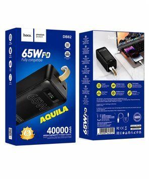 Повербанк Hoco 40000mAh 65W PD швидка зарядка для ноутбука та смартфона з ремінцем Чорний павербанк 673489 фото