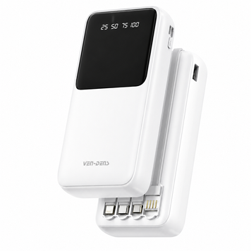 Зовнішний акумулятор 20000mAh з кабелями (Lightning, Type-C, Micro) Ven-Dens VD-PB046, Білий / Павербанк / Зовнішний акумулятор 472890 фото