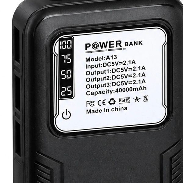 Павербанк 40000mAh, LED-дисплей, 3 USB, А 13, Чорний 523464 фото