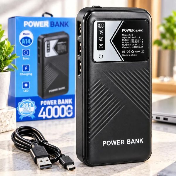 Павербанк 40000mAh, LED-дисплей, 3 USB, А 14, Чорний 634573 фото
