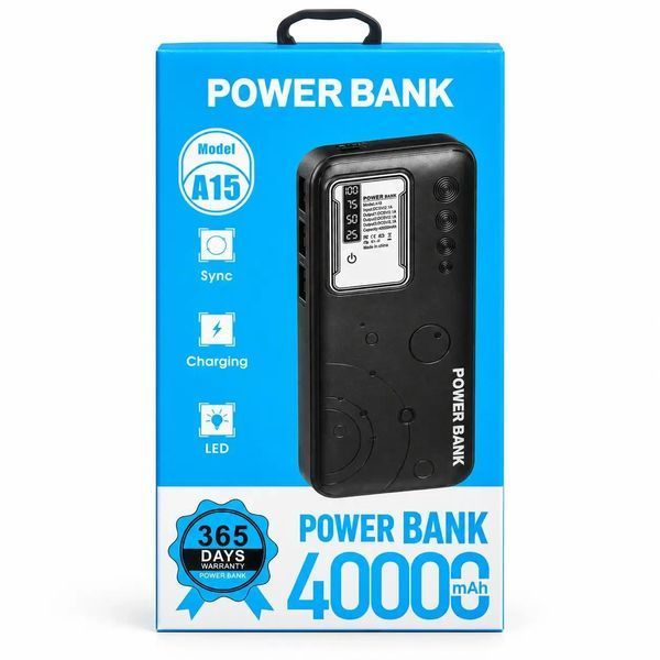 Павербанк 40000mAh, LED-дисплей, 3 USB, А 14, Чорний 634573 фото