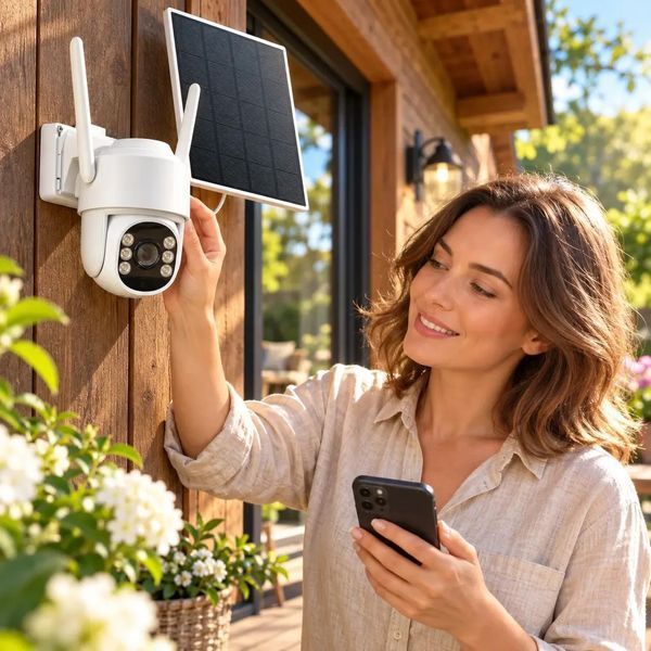 Wi-Fi камера відеоспостереження з сонячною панеллю, PTZ, 822X, Біла / Вайфай камера / Відеокамера для дому / Камера спостереження 632551 фото