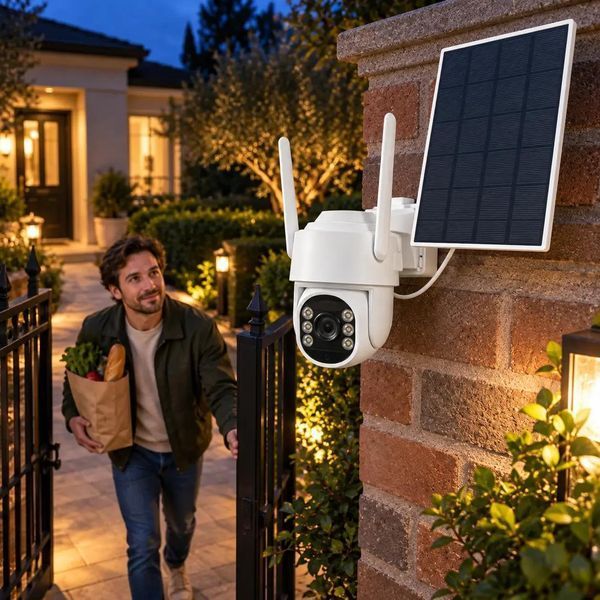 Wi-Fi камера відеоспостереження з сонячною панеллю, PTZ, 822X, Біла / Вайфай камера / Відеокамера для дому / Камера спостереження 632551 фото