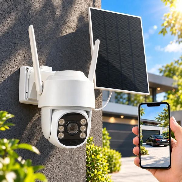 Wi-Fi камера відеоспостереження з сонячною панеллю, PTZ, 822X, Біла / Вайфай камера / Відеокамера для дому / Камера спостереження 632551 фото